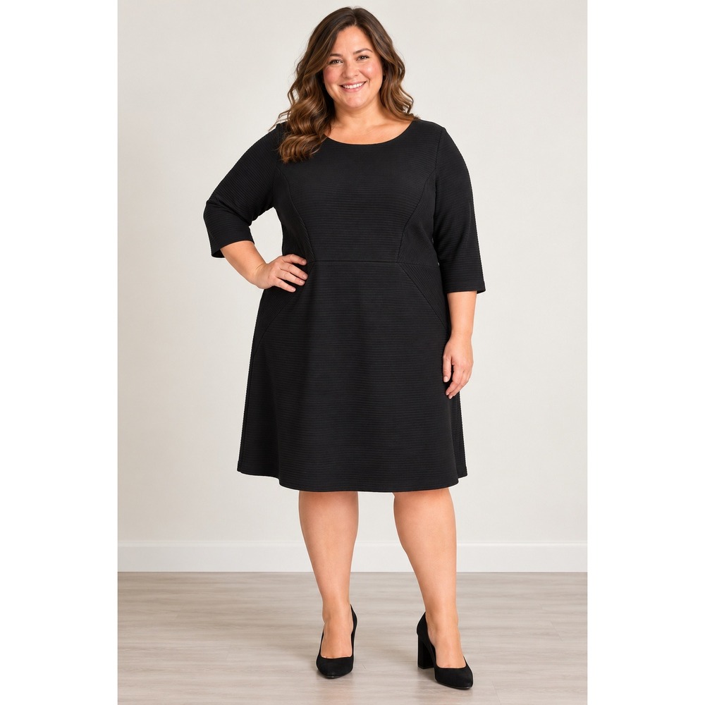 Talbots Ribbed Sheath Dress Womens 20WP Black 3/4 Sleeve Textured Cotton Blend